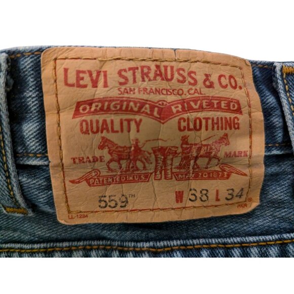 Levis 559 Relaxed Straight Blue Jeans W38 L34 100% Cotton Made In Mexico - Picture 4 of 8